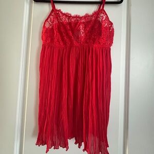 Victoria Secret - Red Lace Pleated Babydoll Nightgown - New!